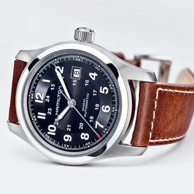 【HAMILTON 漢米爾頓旗艦館】卡其陸戰腕錶42mm(自動上鍊 中性 皮革錶帶 H70555533)