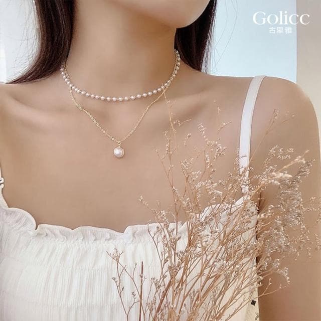 【Golicc】項鍊 雅典娜 雙層珍珠 鎖骨鍊(母親節 生日 情人節 鎖骨鍊 項鍊 飾品 禮物)