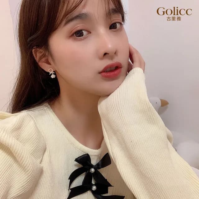 【Golicc】耳環 輕奢鑲鑽 珍(99購物限定 生日 飾品 耳釘 耳飾 耳墜 禮物)