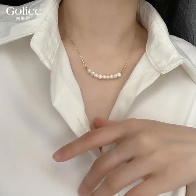 【Golicc】項鍊 韓版復古 淡水珍珠 鎖骨鍊(618 七夕 情人節 生日 鎖骨鍊 項鍊 飾品 禮物)