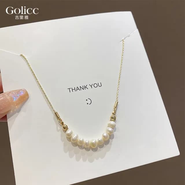 【Golicc】項鍊 韓版復古 淡水珍珠 鎖骨鍊(七夕 情人節 生日 鎖骨鍊 項鍊 飾品 禮物)
