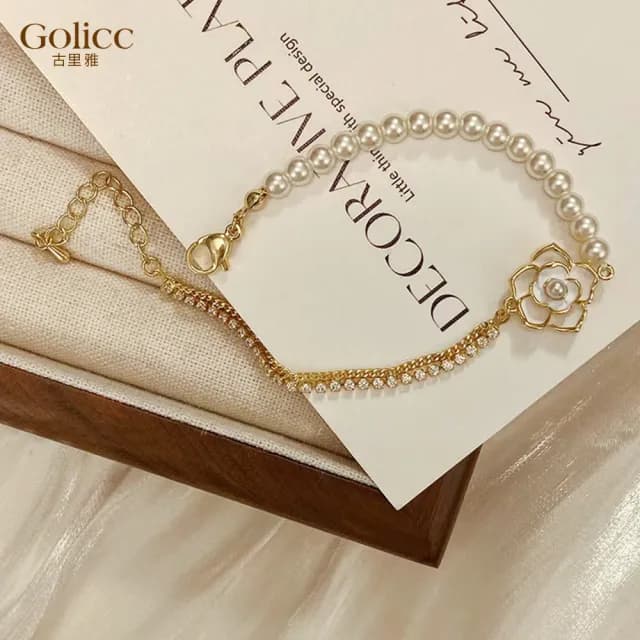 【Golicc】手鍊 古典山茶花珍珠(七夕 情人節 生日 手環 手繩 首飾 飾品 禮物)