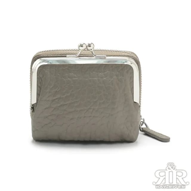 【2R 手工真皮】頭層牛皮Calbi隨行珠釦拉鏈零錢包 素雅灰(真皮包包 皮夾)