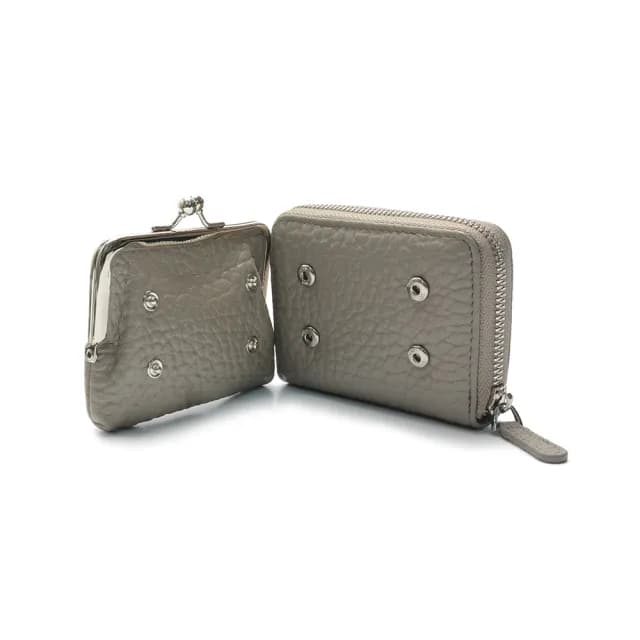 【2R 手工真皮】頭層牛皮Calbi隨行珠釦拉鏈零錢包 素雅灰(真皮包包 皮夾)