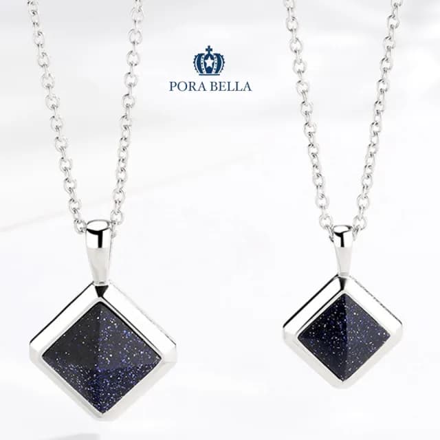 【Porabella】925純銀人造藍砂石項鍊 情侶項鍊 吊墜鎖骨鏈  輕奢小眾項鍊 情人節禮物生日禮物  Necklace