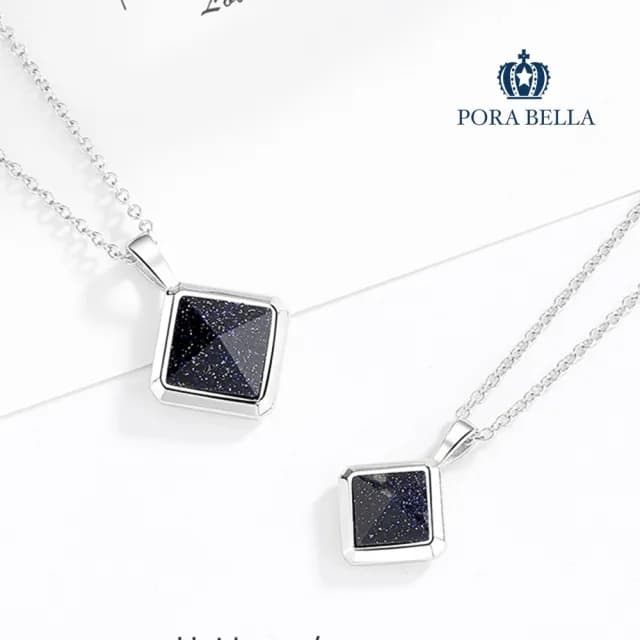 【Porabella】925純銀人造藍砂石項鍊 情侶項鍊 吊墜鎖骨鏈  輕奢小眾項鍊 情人節禮物生日禮物  Necklace