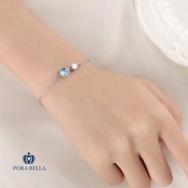 【Porabella】925純銀鋯石手鍊 琉璃月光石純銀手鍊 情人節禮物 告白 送女友 銀飾 Bracelets