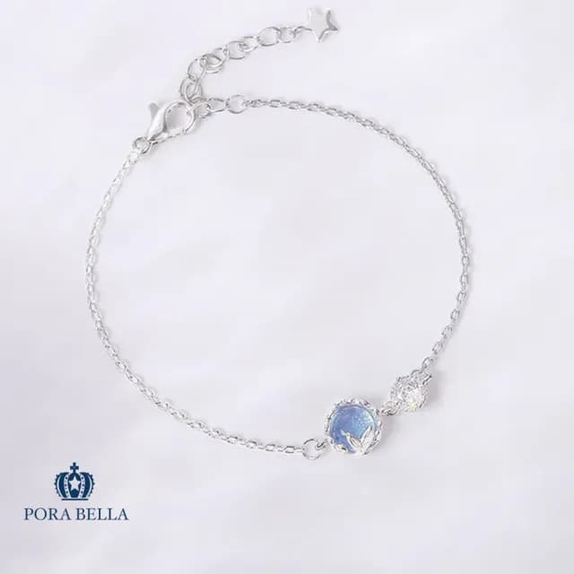 【Porabella】925純銀鋯石手鍊 琉璃月光石純銀手鍊 情人節禮物 告白 送女友 銀飾 Bracelets