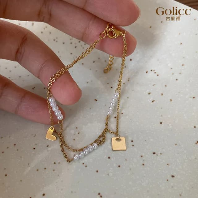 【Golicc】手鍊 ins風 復古雙層珍珠(七夕 情人節 生日 手環 手繩 首飾 飾品 禮物)