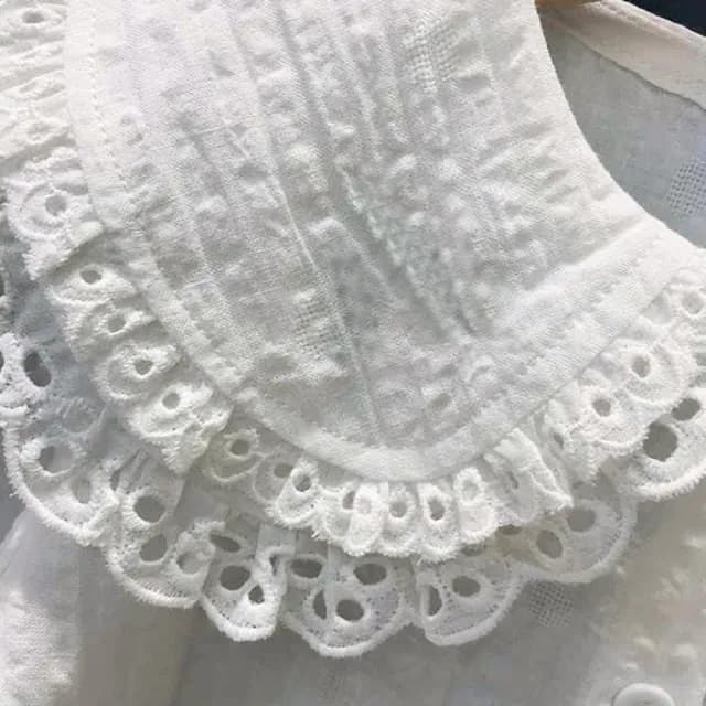 【橘魔法】氣質蕾絲領長袖襯衫(薄長袖 荷葉袖 長袖上衣 白色襯衫 女童 兒童 童裝)