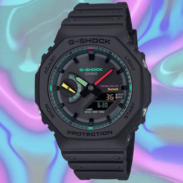 【CASIO 卡西歐】G-SHOCK 藍牙連線 螢光色彩 八角雙顯腕錶 父親節 禮物  送禮 推薦(GA-B2100MF-1A)