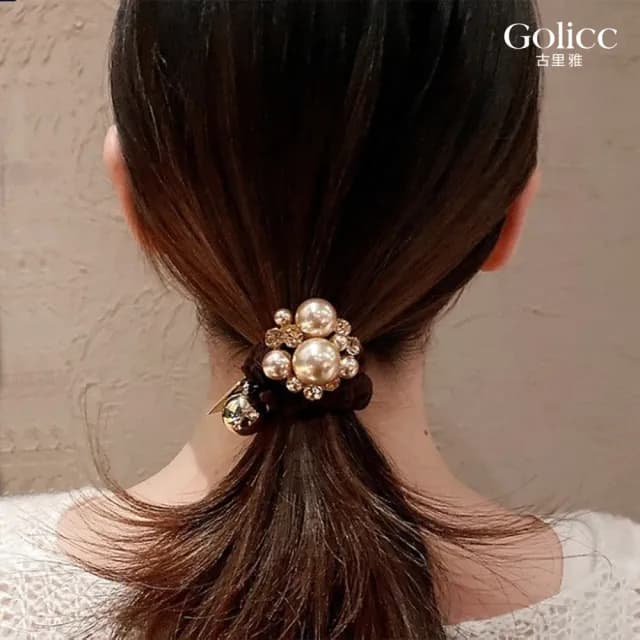 【Gulicc】髮圈 小香風 珍珠水鑽氣質 高馬尾(雙11 聖誕節 生日 髮飾 髮帶 飾品 禮物)