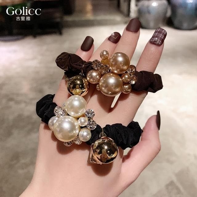 【Golicc】髮圈 小香風 珍珠水鑽氣質 高馬尾(母親節 生日 情人節 髮飾 髮帶 飾品 禮物)