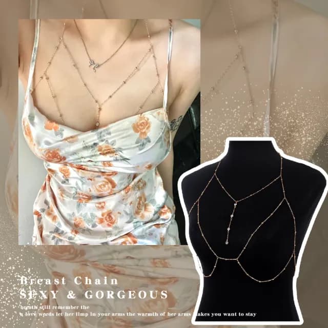 【流行單品】ins簡約時尚比基尼胸鍊(身體鍊 鎖骨鍊 頸鍊 項鍊 頸圈 泳衣穿搭 時尚配件 百搭 夏天 拍照)