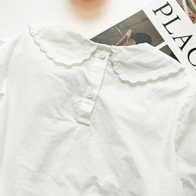 【橘魔法】翻領雲朵花邊黑蝴蝶結長袖襯衫(薄長袖 大童 長袖上衣 學生 制服 中童 女童 童裝)