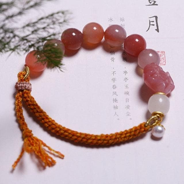 【LEESA】母親節禮物 鹽源瑪瑙手鍊\手串\手鍊\編織手鍊\粉色繩練\圓珠手鍊\寶石手鍊\招桃花\招人緣\五行手