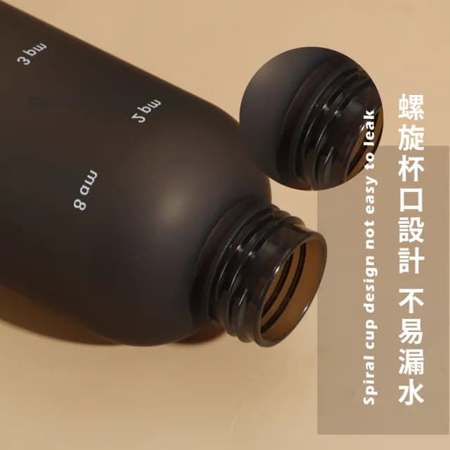 【提醒喝水】霧面磨砂時間水壺-1000ml(大容量 黑色 戶外 直飲 隨行杯 水瓶 運動水壺 環保杯 冷水壺 禮物)