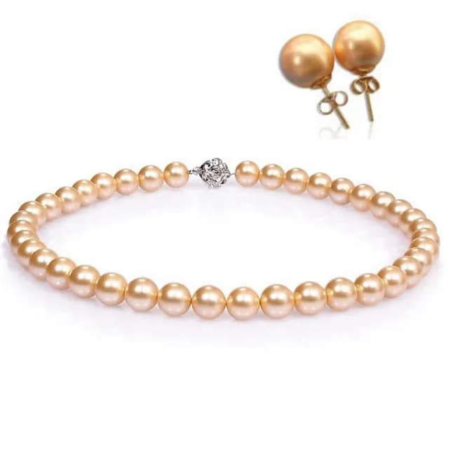 【小樂珠寶】濃郁金富貴3A南洋深海貝珍珠套組-超值款(母親節禮物超值貝金色珍珠套組)