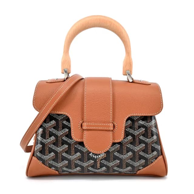 【GOYARD 高雅德】SAIGON 木質手把軟箱包(迷你/棕黑)