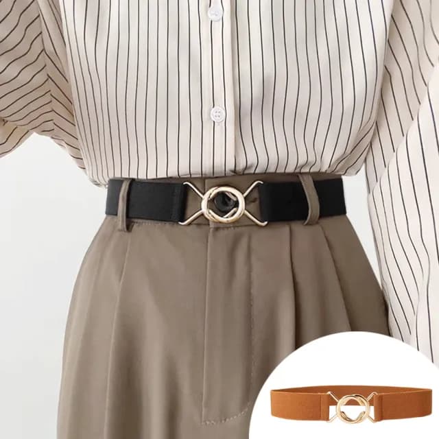 【Airy 輕質系】金屬雙環扣彈性腰封(母親節 /禮物 /禮服配件)