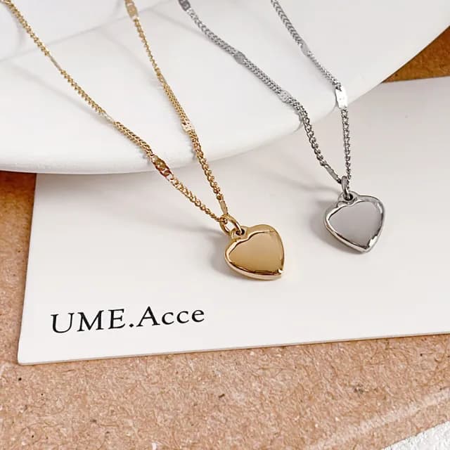 【UME.Acce】亮面愛心鈦鋼項鍊(鈦鋼 項鍊 鈦鋼項鍊 愛心 愛心項鍊 亮面愛心 短項鍊 鎖骨鍊)