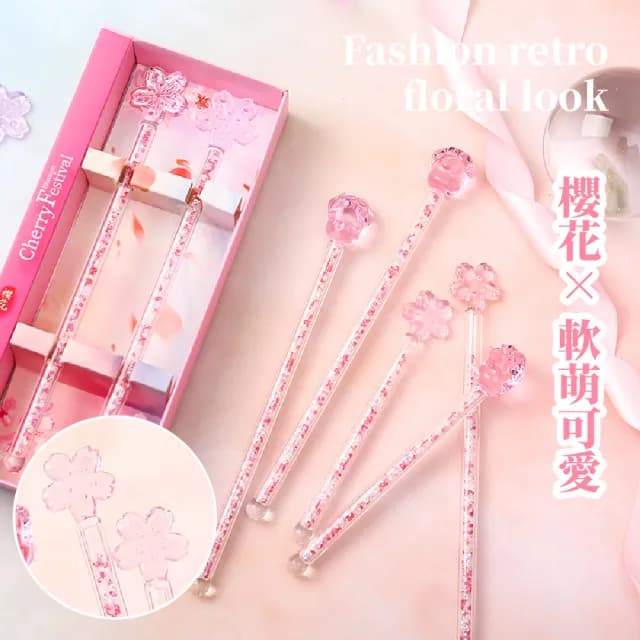 【少女心】星鑽櫻花玻璃攪拌棒2入禮盒組(咖啡廳 下午茶 攪拌勺 質感 環保餐具 儀式感 勺子)
