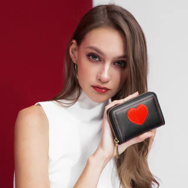 【2R 手工真皮】雙11 湛雅NAPA牛皮Heart愛心拉鍊零錢包 百搭黑
