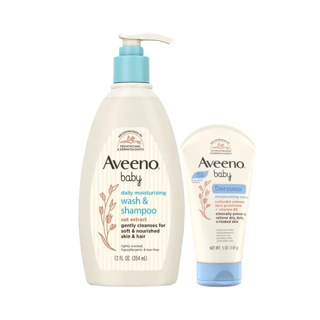 【Aveeno 艾惟諾】嬰兒燕麥修護組(沐浴洗髮露354ml+益敏修護霜 141g)