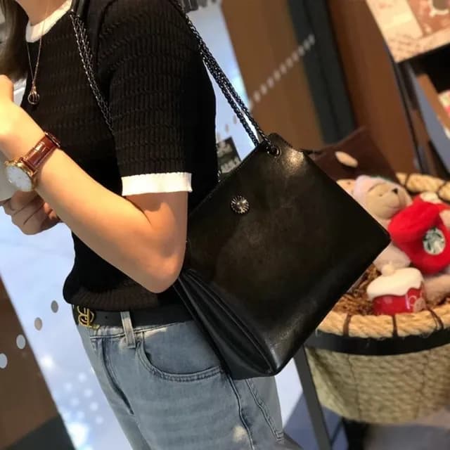 【米蘭精品】情人節禮物 真牛皮側背包真皮革單肩背包托特包手提包隨身女包包(牛皮鍊條斜背復古6色74hp27)