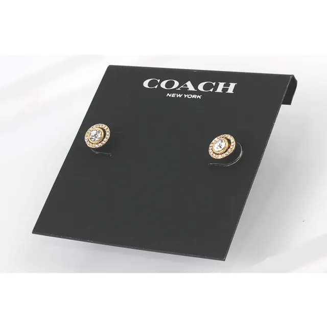 【COACH】鏤空水鑽圓圈可拆戴針式耳環(玫瑰金)