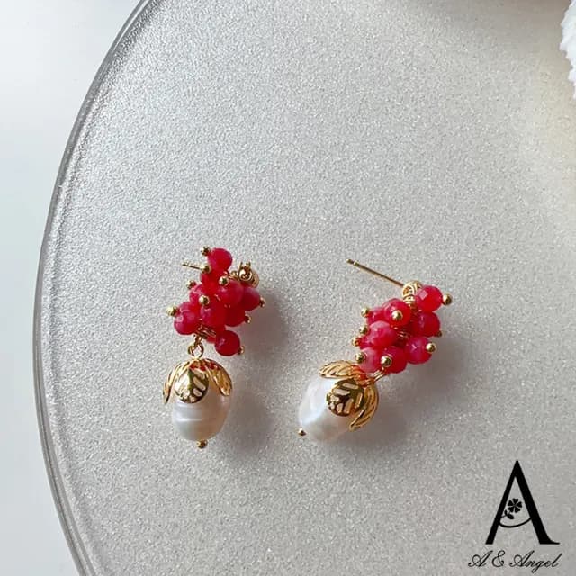 【ANGEL】拼色嫣紅珍珠果實串手鍊項鍊耳環可選(紅色)