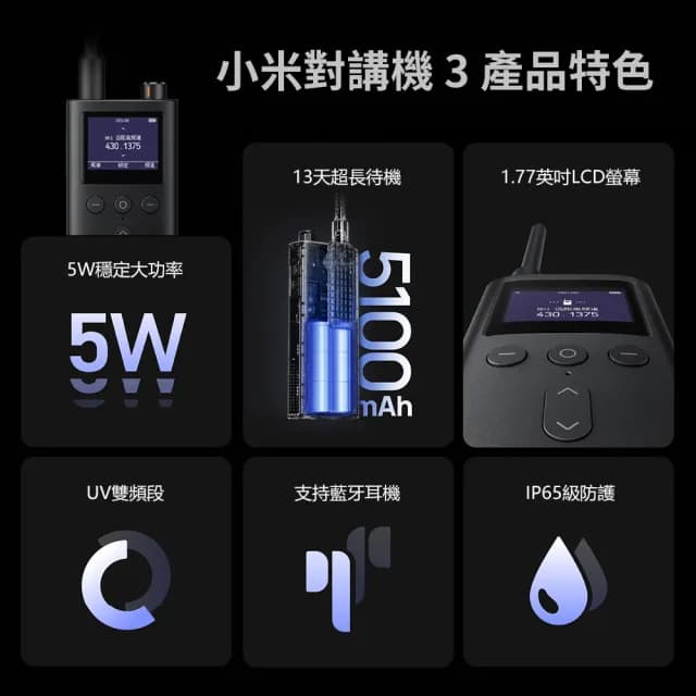【小米】小米對講機3(UV雙頻段 對講機 支援藍芽耳機 SMA天線接口 強大訊號 雙頻模式)