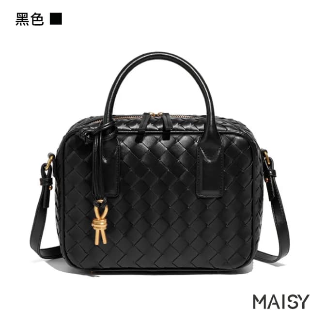 【MAISY】情人節禮物 經典奢華百搭編織單肩手提枕頭包(現+預 黑色／棕色／米色／綠色)