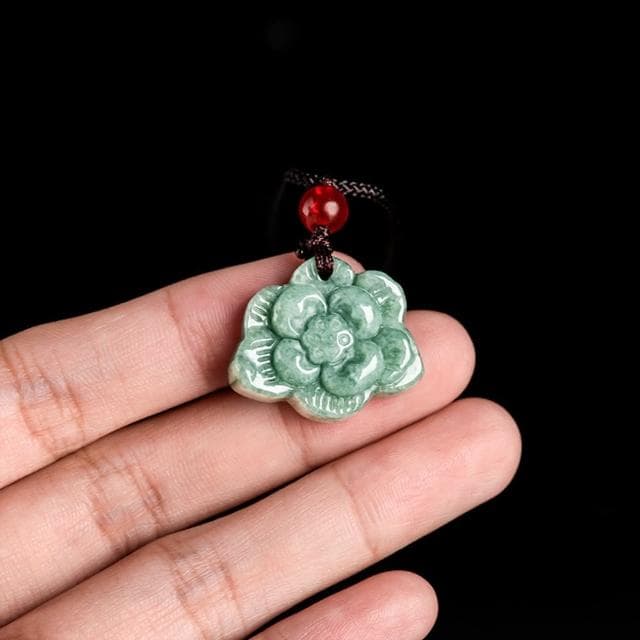 【Paiya 派亞】天然a貨翡翠豆綠荷花蓮花吊墜豆種玉石挂件花件男女玉墜玉器(交換禮物/送禮)