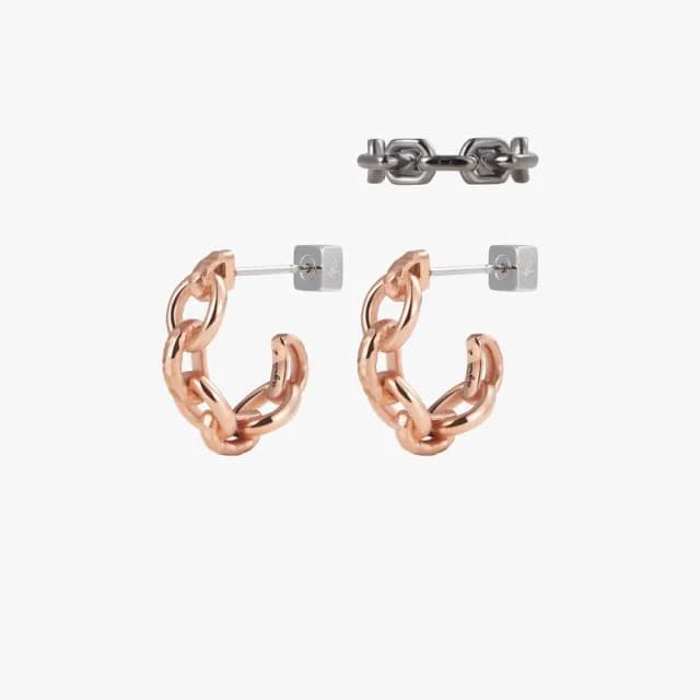 【agnes b.】bijoux Chunky Chain系列耳環套裝(玫瑰金)