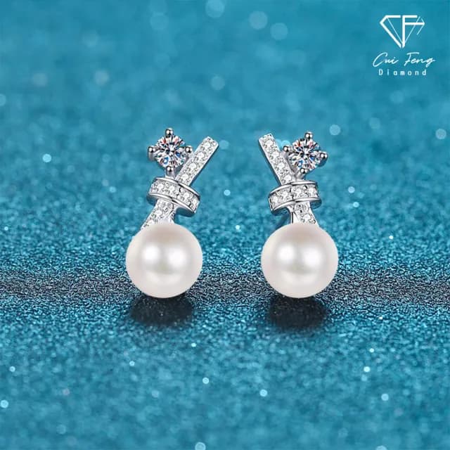 【CF鑽飾】耳環 天然淡水珍珠X莫桑鑽《星夢愛戀》雙11限定(72分 天然淡水珍珠 情人節)