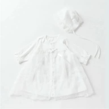 【日本OP mini】二件式新生兒派對洋裝禮服組/彌月禮(新生兒 日本製  洋裝 嬰兒帽 蕾絲)