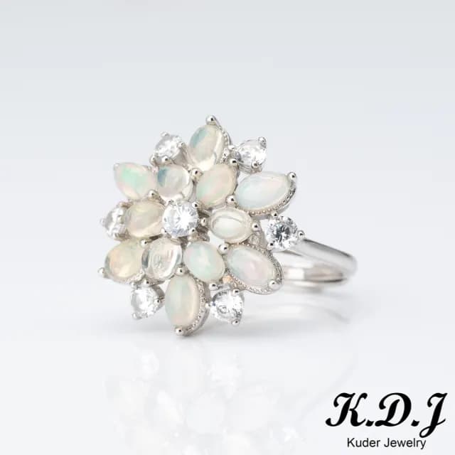 【K.D.J 圓融珠寶】花朵歐泊蛋白石戒指(活圍可調)