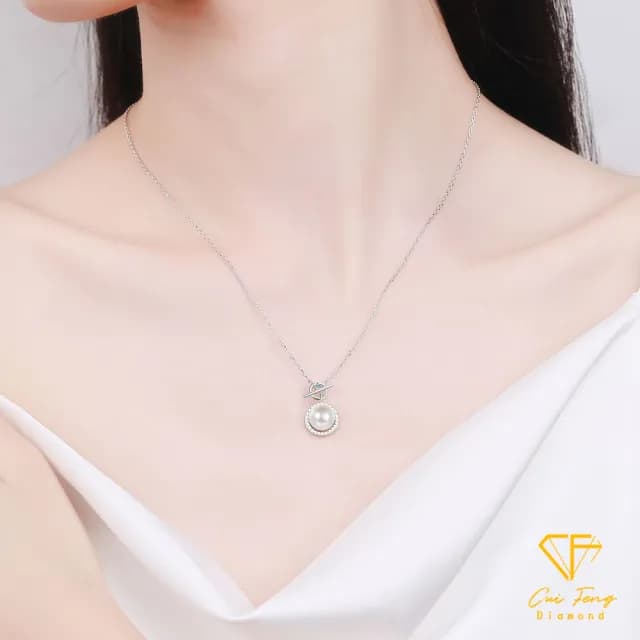 【CF鑽飾】項鍊 天然淡水珍珠X莫桑鑽《無盡之愛》七夕(14分 天然淡水珍珠 項鏈 禮物 生日)