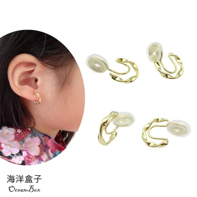 【海洋盒子】多款式珍珠.鋯石.波紋流線設計合金無痛蚊香盤夾式耳環(無耳洞可戴)