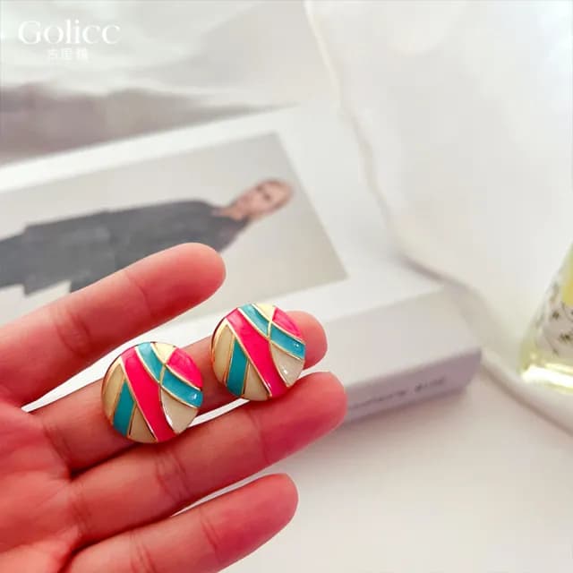 【Golicc】耳環 復古滴釉風(七夕 情人節 生日 飾品 耳釘 耳飾 耳墜 禮物)
