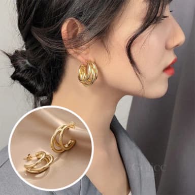 【Golicc】耳環 金色多層次 幾何圓(七夕 情人節 生日 飾品 耳釘 耳飾 耳墜 禮物)