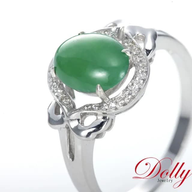 【DOLLY】14K金 緬甸冰種老坑綠A貨翡翠鑽石戒指-006(母親節 長輩送禮 交換禮物首選)