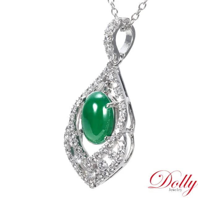 【DOLLY】14K金 緬甸冰種老坑綠A貨翡翠鑽石項鍊-002(母親節 長輩送禮 交換禮物首選)