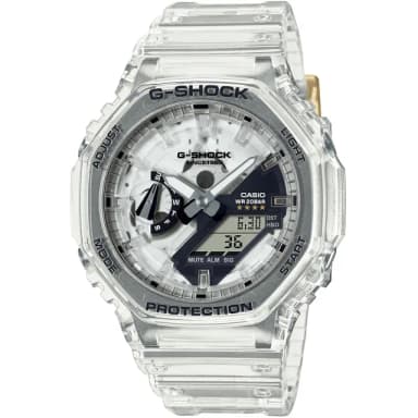 【CASIO 卡西歐】G-SHOCK 40週年限定 半透明 八角防護構造雙顯手錶 情人節 禮物(GA-2140RX-7A/速)