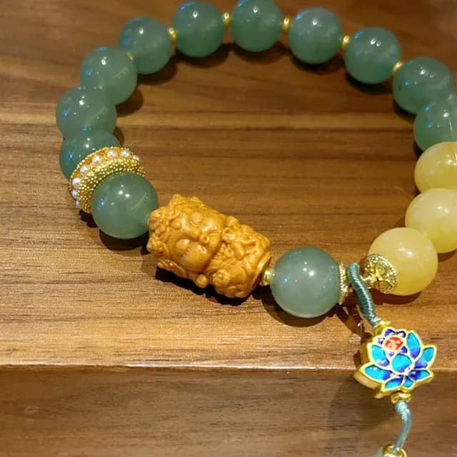 【LEESA】情人節禮物 七夕 葫蘆吊墜\守護神手鍊\綠東陵玉\手串\民族風\手鍊\開運手鍊\招財手鍊\印度玉手鍊\