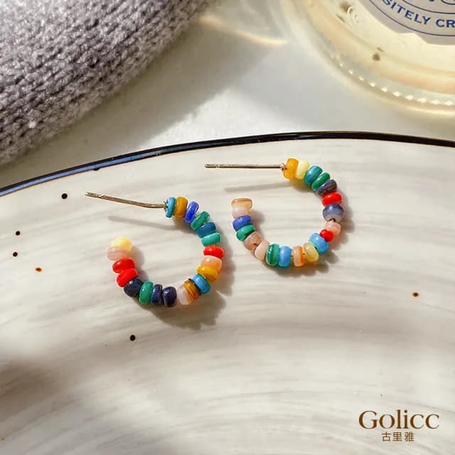 【Golicc】耳環 可愛彩色 串珠 氣質耳環(七夕 情人節 生日 飾品 耳釘 耳飾 耳墜 禮物)