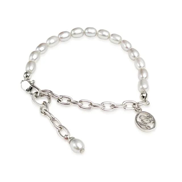 【大東山樑御珊瑚】天然珍珠鋼質手鍊(涼灰白4.5~5mm)