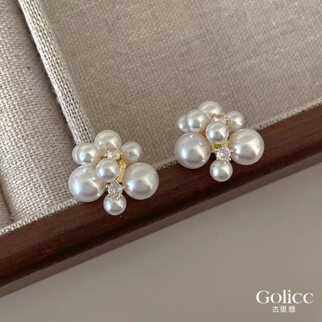 【Golicc】耳環 典雅 珍珠鑲鑽(七夕 情人節 生日 飾品 耳釘 耳飾 耳墜 禮物)