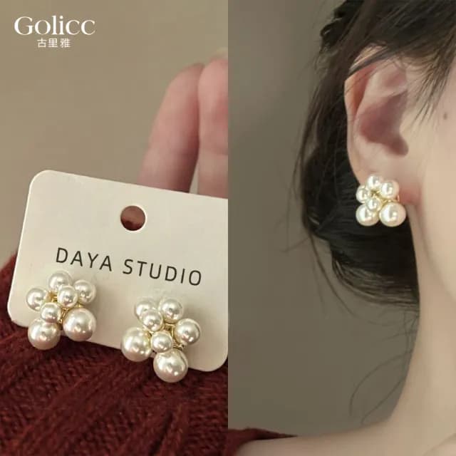 【Golicc】耳環 典雅 珍珠鑲鑽(七夕 情人節 生日 飾品 耳釘 耳飾 耳墜 禮物)